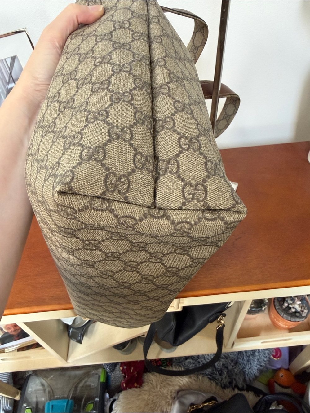 Gucci Beige GG Coated Canvas Tote with Brown Leather Handles - Picture 15 of 16